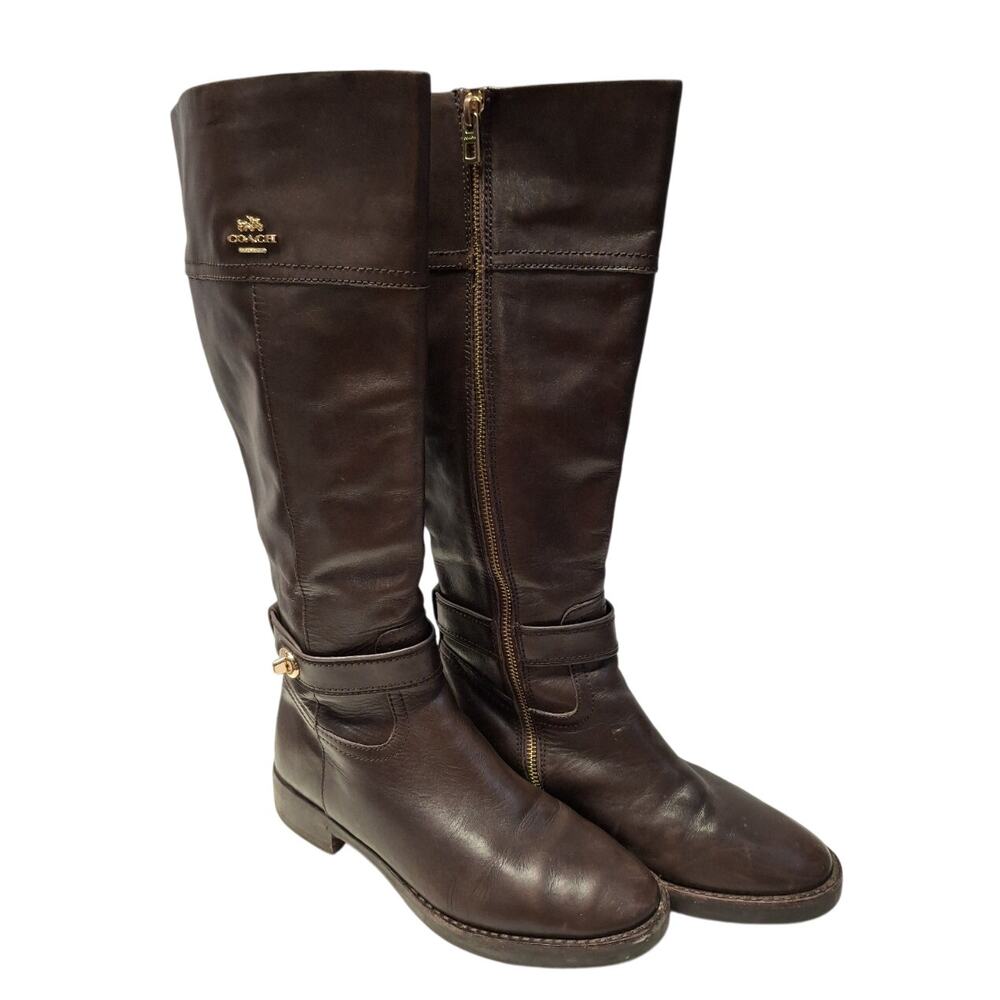 Coach Eva Turnlock Riding Boots Brown Leather Knee High 7.5